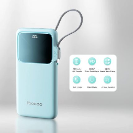 10000mAh Yoobao 3C Powerbank 20W Fast Charge Built-in Cable with Digital Display (PD/QC3.0/SCP) - Blue