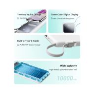 10000mAh Yoobao 3C Powerbank 20W Fast Charge Built-in Cable with Digital Display (PD/QC3.0/SCP) - Blue - Image 2