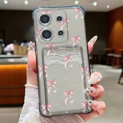 Black Clear Cute Pink Heart Bow Phone Case