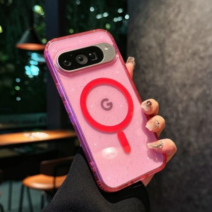 Pink Clear Magnetic Wireless Charging Bling Sequins Phone Case