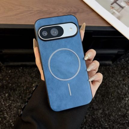 Blue Premium Vintage Leather Anti-shock Suction Phone Case