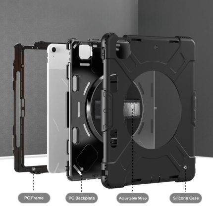 Black Stand-able Rotate-able Armour Shield Pen Holder Tablet Case