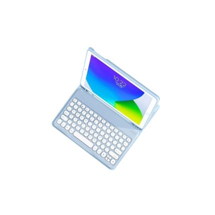 Blue Built-in Pen Slot Round Keyboard Key Leather Case Bluetooth Keyboard & Mouse