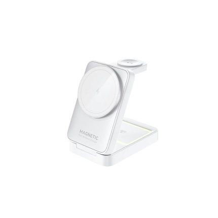 White 3 In 1 15W Foldable Magnetic Wireless Desktop Charger Holder